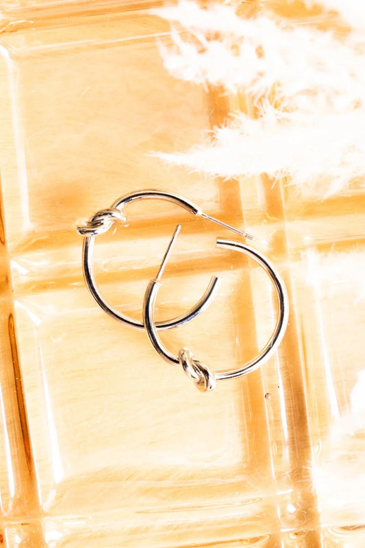 Lovers Knot Hoop Earrings - Silvertone