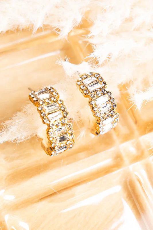 Time To Shine Crystal Hoop Earrings - Goldtone