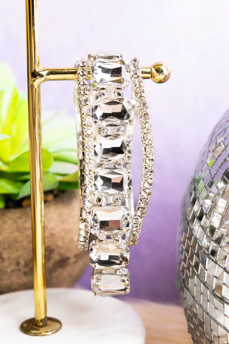 Crystal & Rhinestone Silvertone Bracelet Set