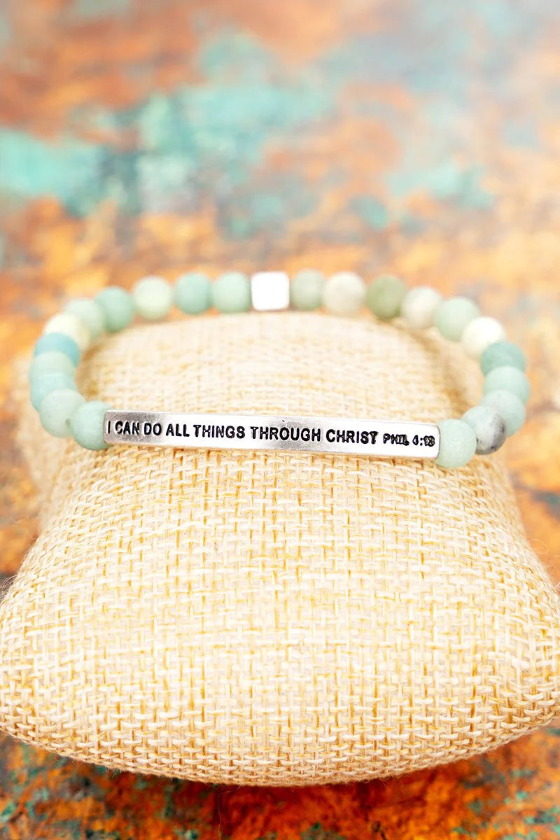 Mint 'I Can Do All Things Through Christ Phil 4:13' Stretch Beaded Bracelet