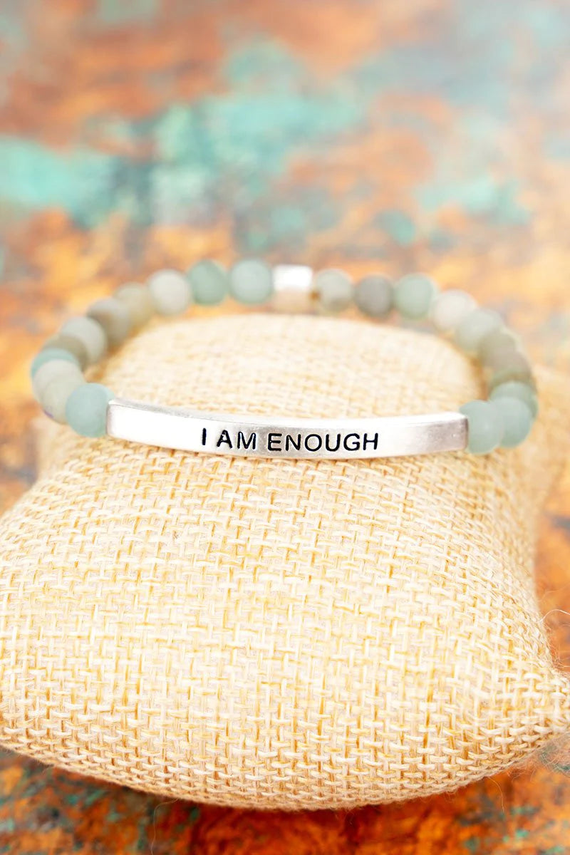 Mint 'I Am Enough' Stretch Beaded Bracelet