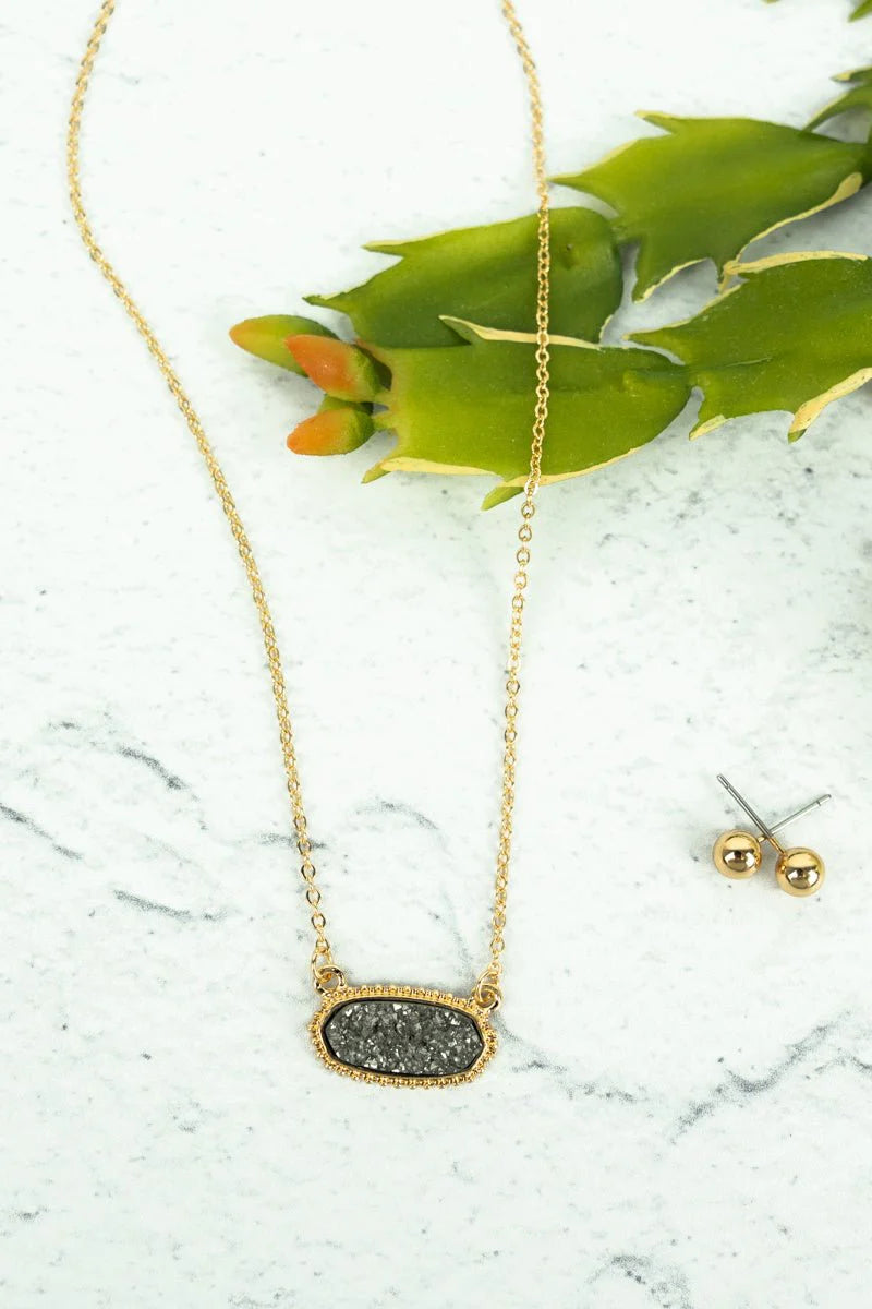 Anelise Hematite Druzy Goldtone Necklace and Earrings Set