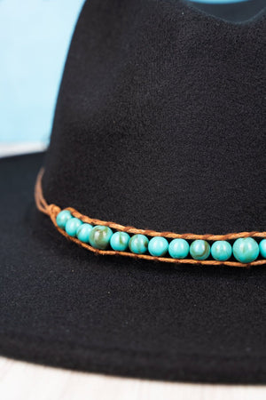 Turquoise Beaded Brown Cord Hat Band