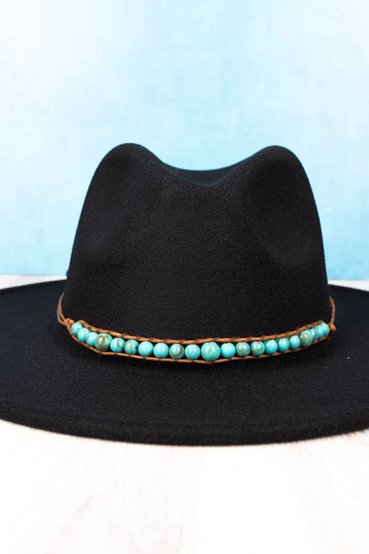 Turquoise Beaded Brown Cord Hat Band