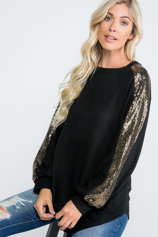 Plus Sequin Sleeve Top