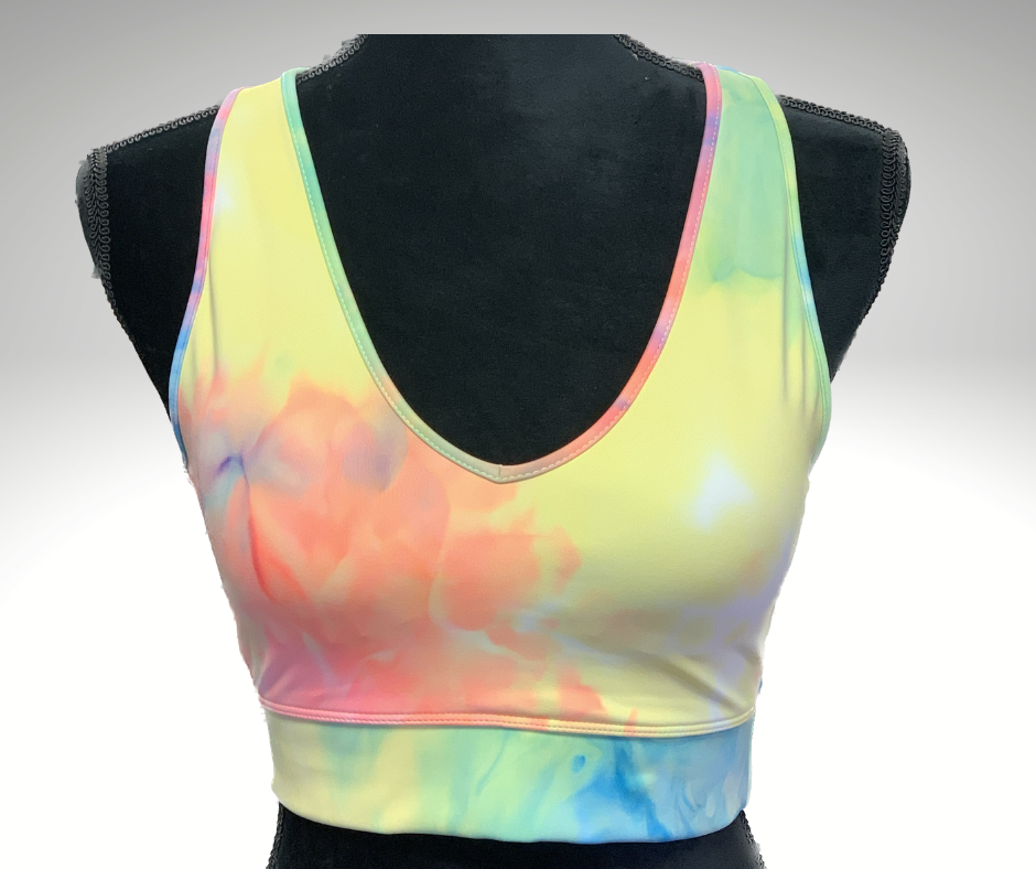 Athletic Tie Dye Racerback Sports Bra/Cropped Tank Top - Neon