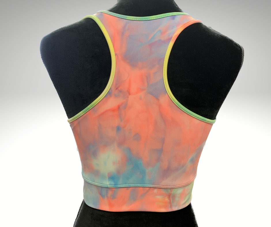 Athletic Tie Dye Racerback Sports Bra/Cropped Tank Top - Neon