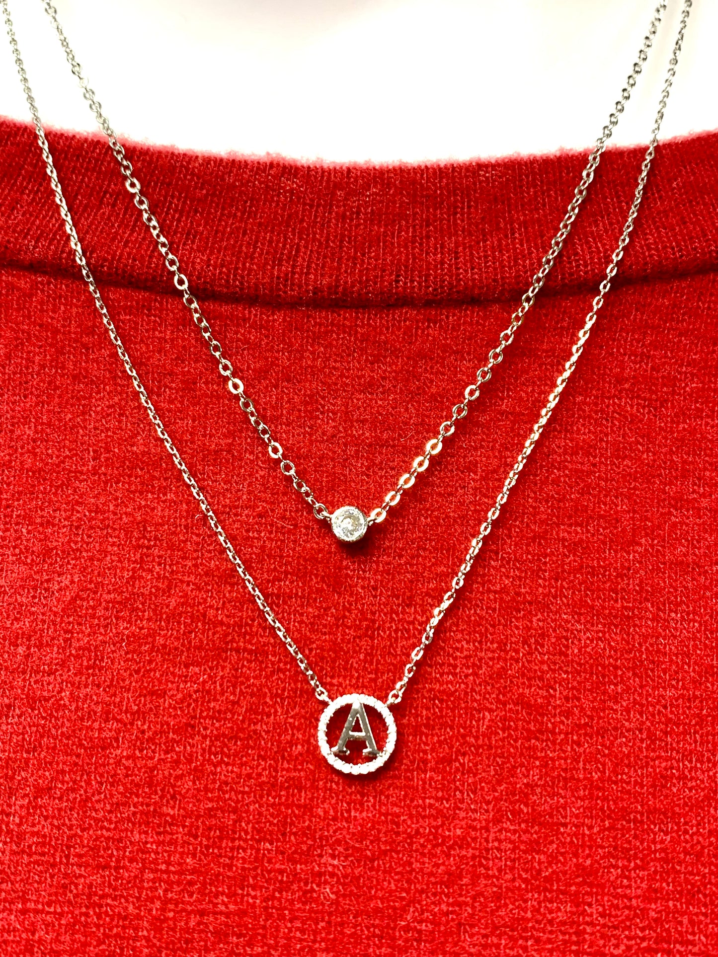 Tiny Double Layered Initial Necklace with CZ