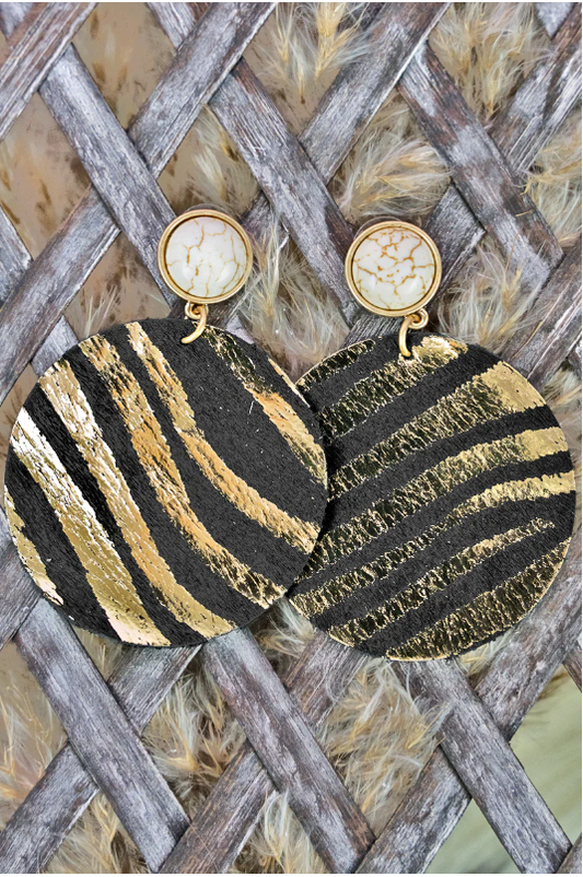 Whitestone Lake Gold Zebra Stripe Disc Earrings