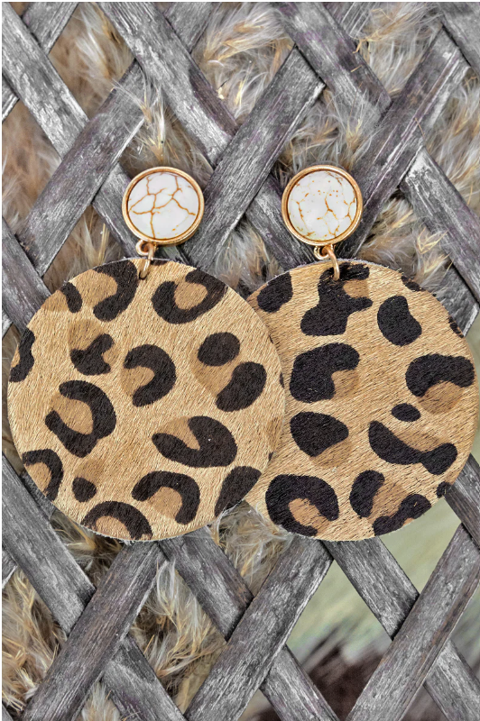 Whitestone Lake Brown Leopard Disc Earrings