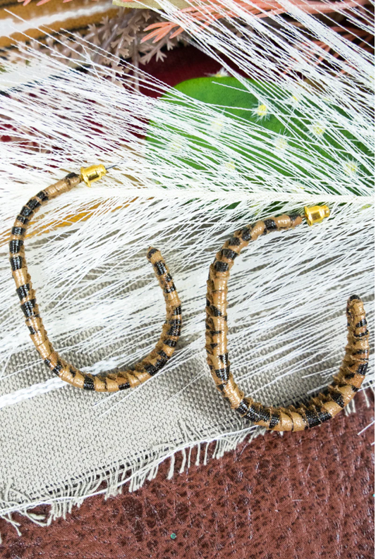 Leopard Raffia Wrapped Hoop Earrings