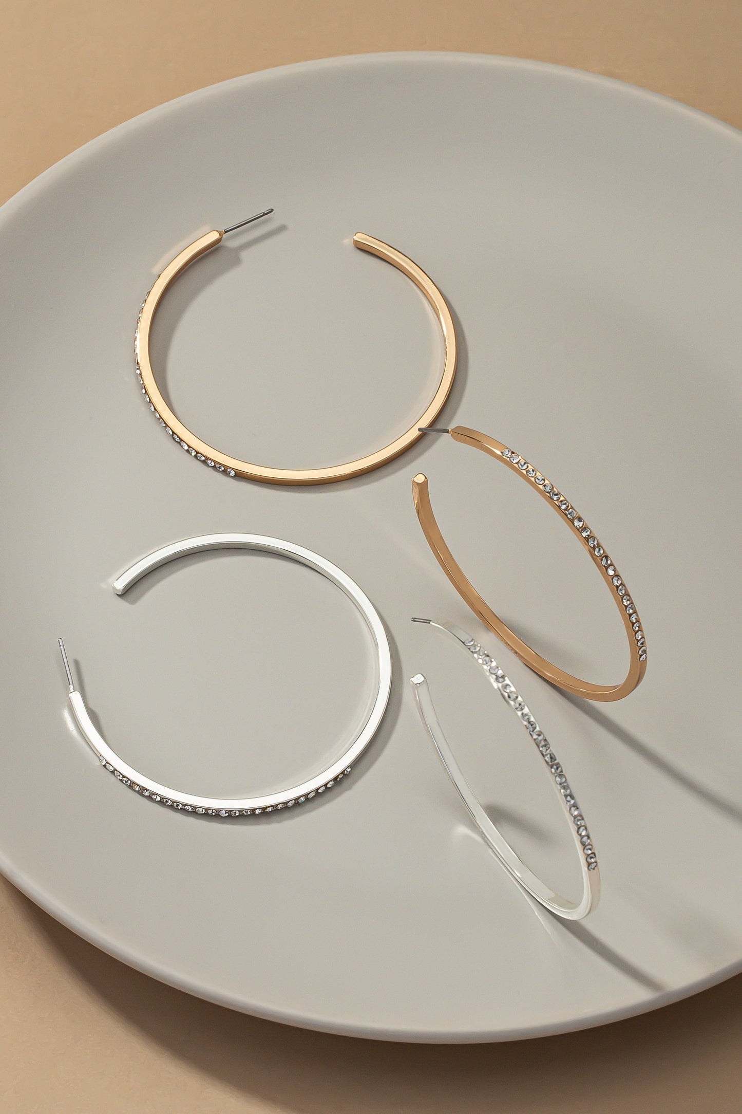 Skinny Hoop Earrings with Pave Rhinestones